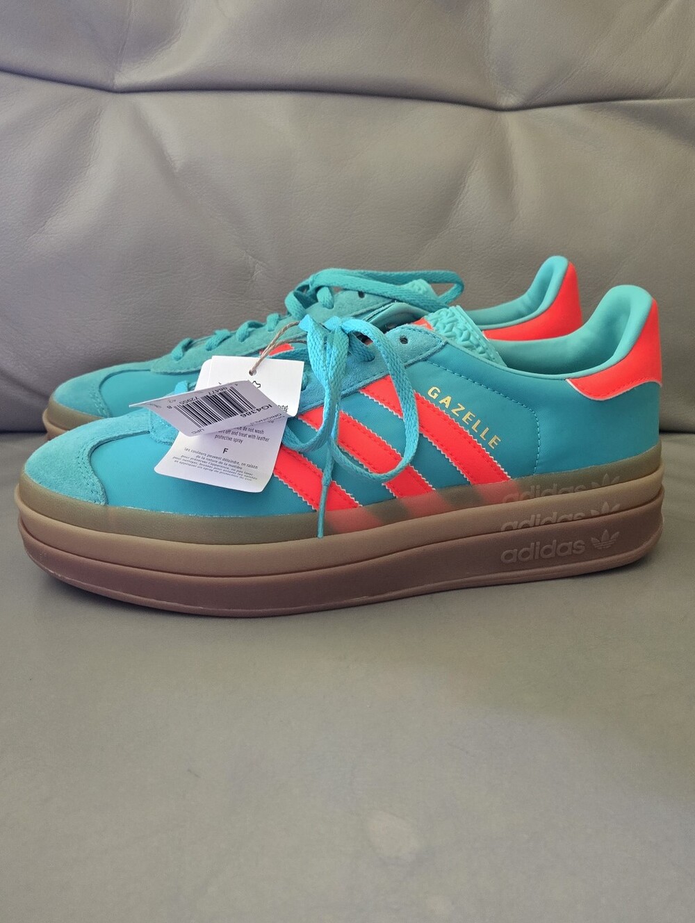 NWT adidas Gazelle Platform Sneakers in Teal with Neon Coral 9.5 Women's